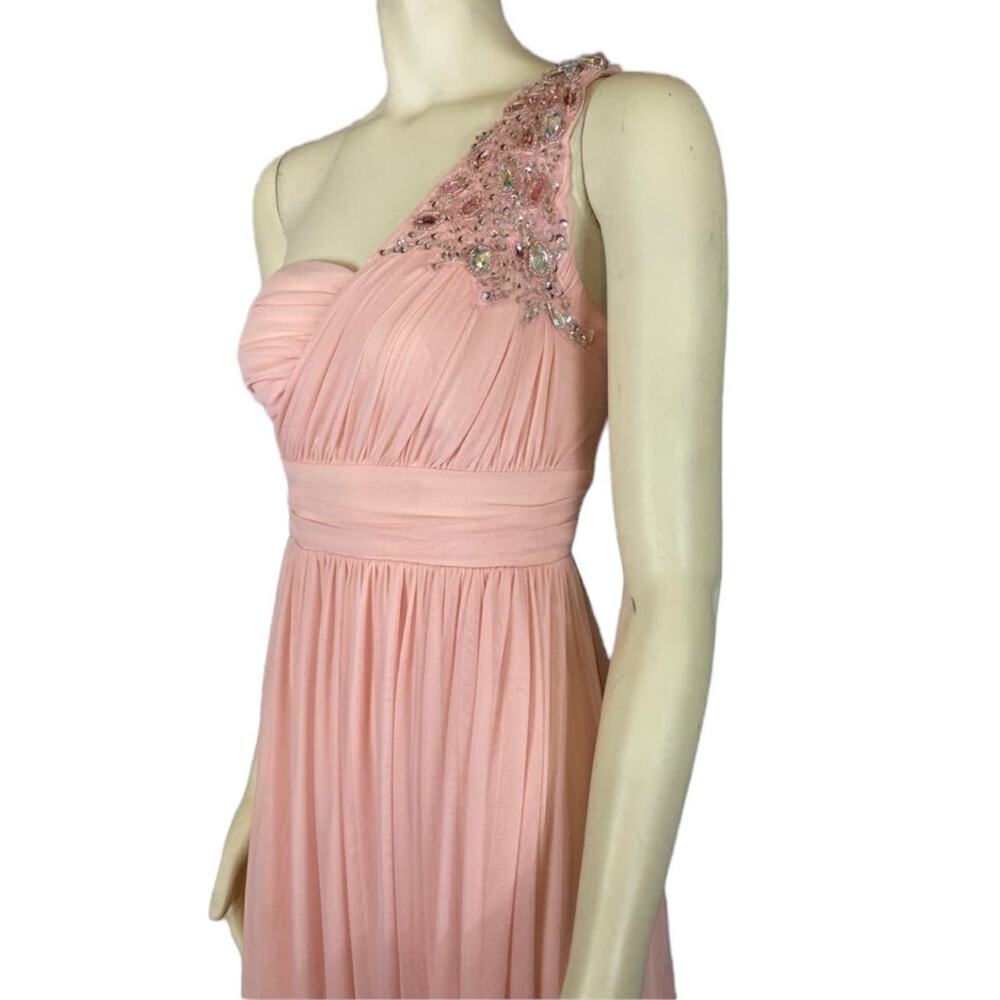 B. DARLIN Pale Peach Sequin & Chiffon one shoulder Gown size 3/4 - Picture 2 of 12